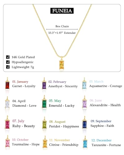 FUNEIA Diamond Necklaces for Women 14K Gold Plated Emerald Birthstone Necklace for Women Mothers Dainty Gold Necklace Blue Green Cubic Zirconia Pendant Necklace Birthday Gifts for Women Jewelry - color: 11. November(Citrine)