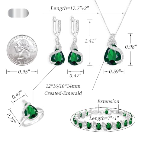 Jewelry Set for Women Teardrop Earrings Necklace Ring Bracelet Set Party Wedding Jewelry Gift for Mother Wife Friend - color: Green