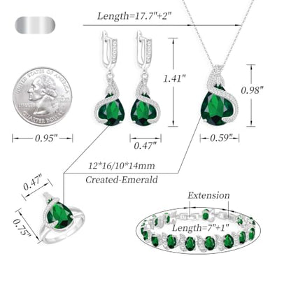 Jewelry Set for Women Teardrop Earrings Necklace Ring Bracelet Set Party Wedding Jewelry Gift for Mother Wife Friend - color: Green