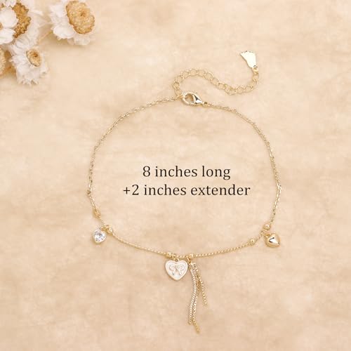 Sonateomber Gold Waterproof Ankle Bracelets for Women, Dainty Cute Adjustable Foot Non tarnish Anklets Summer Beach Jewelry Gifts - color: Gold Heart