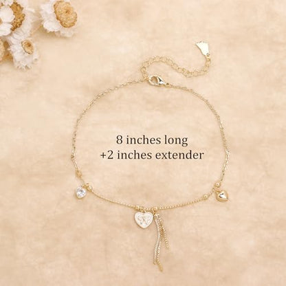Sonateomber Gold Waterproof Ankle Bracelets for Women, Dainty Cute Adjustable Foot Non tarnish Anklets Summer Beach Jewelry Gifts - color: Gold Heart