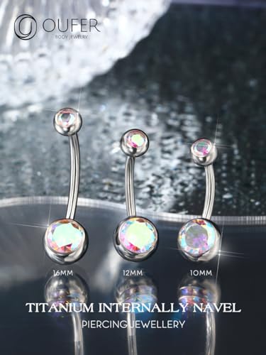 OUFER Titanium Belly Button Rings, Internally Threaded Belly Ring, Round CZ Navel Rings for Women Men - color: AB CZ, size: 1.6*16MM
