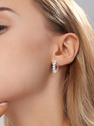 Moissanite Hoop Earrings for Women, 3.5ct/0.76ct D Color VVS1 Yellow Gold Plated Earrings, 925 Sterling Silver Inside Out Round Loops/Six Stone 20mm Hoops, Birthday Christmas Valentines Jewelry - color: White Gold - Six Stone