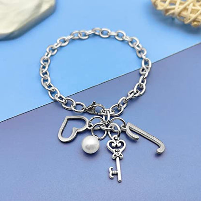 Initial A-Z Bracelets Gift for Women Girls Stainless Steel Chain Bracelet 26 Alphabet Jewelry Gifts for Birthday Anniversary Letter Bracelet Monogram Gifts for Sister Friend Girlfriends Mom 8.26 Inch - color: J