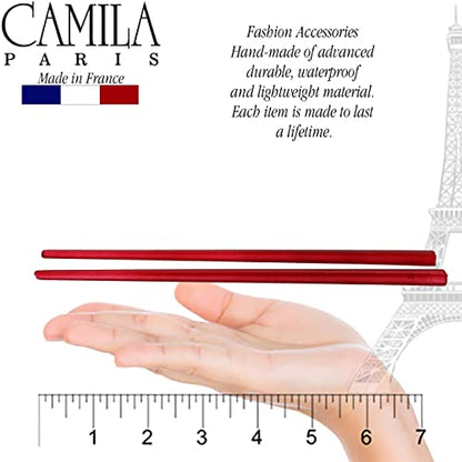 Camila Paris CP3178 French Twist Stick Hair Pin, Set of 2 Red, Girls Chopsticks Hair Pins for Girls Spiral Updo Chignon Bun Holder, Styling Hair Accessories for Women, Made in France - color: Red