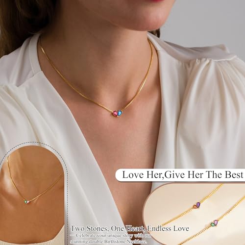 2026 Graduation Gifts Birthstone Necklace for Women Dainty Gold Necklace with 2 Birthstone Birthday Gift for Her Teen Girl Gift Trendy Stuff for Her Mom Daughter Girlfriend Friend Christmas Stocking Stuffers - color: 02-05 Feb & May, style: Heart