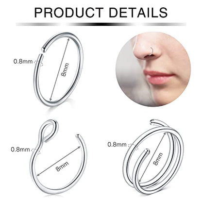 Incaton 20G Stainless Steel Nose Rings for Women Nose Rings Hoops L Shaped Nose Studs Screw Nose Piercing Jewelry for Women Men Silver Rose Gold Black Rainbow - color: Silver 33P