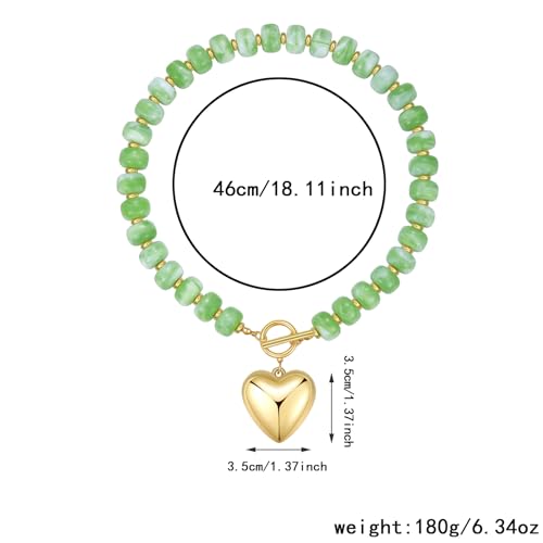 Chunky Heart Necklaces for Women Colorful Resin Beaded Necklaces for Women Gold Puffy Heart Statement Necklace Trendy Acrylic Choker Jewelry Gift - color: B