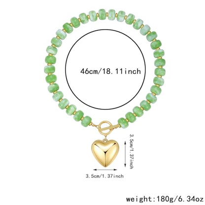 Chunky Heart Necklaces for Women Colorful Resin Beaded Necklaces for Women Gold Puffy Heart Statement Necklace Trendy Acrylic Choker Jewelry Gift - color: B