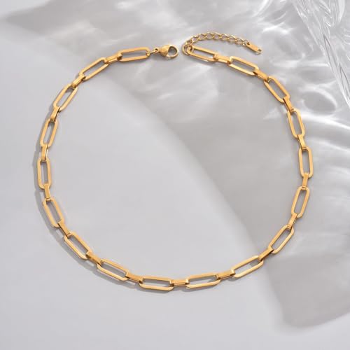 18K Gold Plated Chunky Chain Necklace for Women Dainty Cuban Paperclip Chain Toggle Bar Clasp Necklace Thick Trendy Layering Gold Chain Link Stainless Steel Jewelry - style: Paperclip-Gold