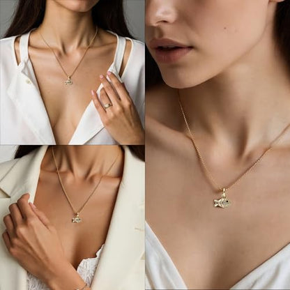 Dainty Gold Necklace for Women, 14K Gold Plated Cubic Zirconia Pendant Necklace, Dainty Fish Sea Turtle Pendant Necklace Ocean Beach Cute Trendy Gold Jewelry Necklaces for Women Gift - style: Fish B