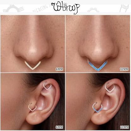 WBRWP 316L Stainless Steel Nose Hoop Rings Clicker with Zircon/Opal 14g-20g | Hypoallergenic Nose Rings Segment Clicker Lip Rings Cartilage Rook Conch Earrings Diameter 5mm-10mm - color: Teardrop with Blue Opal - Gold