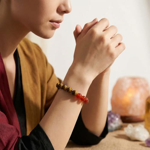 Bivei Protection Crystal Healing Bracelet | 8MM Strength Bracelet Spiritual Stretch Beaded Jewelry for Women Men Gift - color: Self Confidence, size: Medium 6.8-7.3 inch