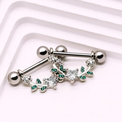2pcs 14G Nipple Rings Flower Nipple Bars Surgial Steel 316L Nipple Piercing Jewelry Heart Nipple Barbell for Women - color: white h