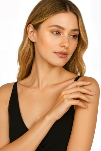 14K Gold Plated Y Necklace for Women – Dainty Lariat Long Pendant Chain, Layered Drop Necklace for V Neck Dress, Simple Sexy Cleavage Jewelry Gifts for Women - color: Gold - Single Layer - Bead