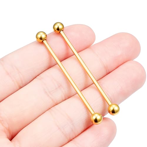 16G 14G Surgical Steel Tongue Rings Nipple Rings Industrial Piercing Jewelry Set Multi Size Straight Barbells 12mm 14mm 16mm 19mm 22mm 28mm 32mm 35mm 38mm 40mm 45mm for Women Men - color: goldtone, size: 14g,bar length 40mm