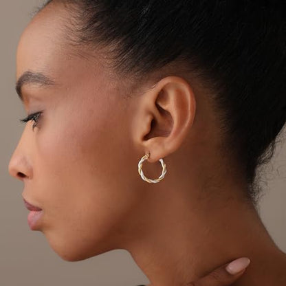 LeCalla Real 925 Sterling Silver Textured Two-Tone Three-Tone 14K Gold Plated Lightweight Italian Design Hoop Earrings for Women Diameter 25,30,40,45,50mm - color: Two-Tone Small-20mm