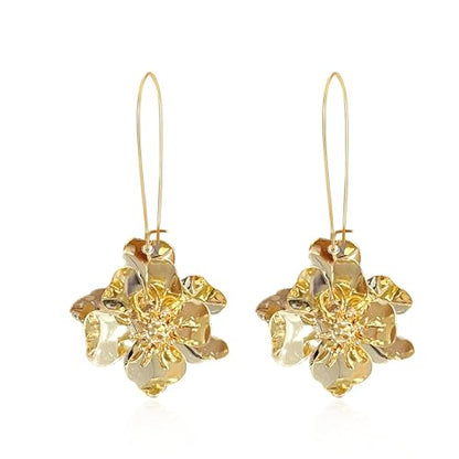 Bohemian Daisy Flower Matte Floral Long Petal Drop Dangle Earrings Layered Tiered for Women Chic Boho Wedding Jewelry - color: Gold