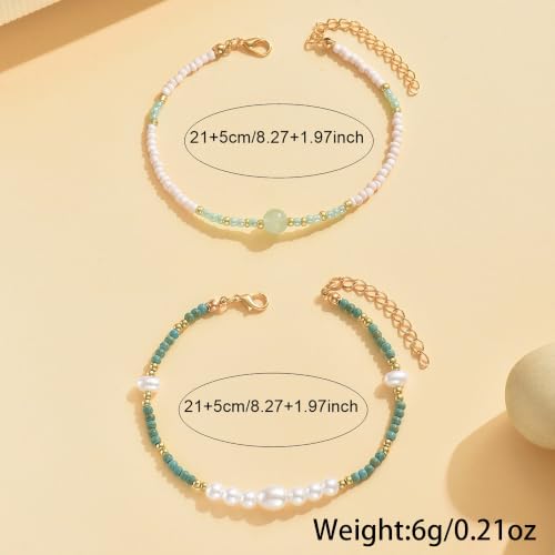 Pearl Beaded Anklet for Women Boho Rice Pearl Ankle Bracelet Adjustable Delicate Stackable Summer Beach Bikini Vacation Party Jewelry