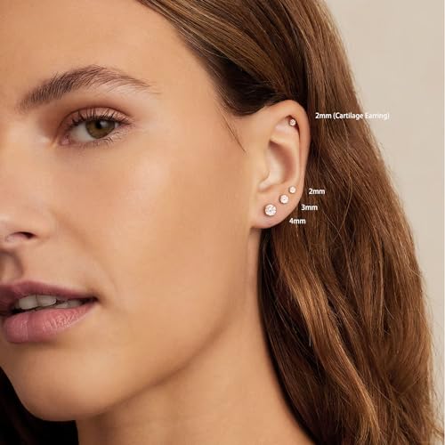 Threadless Flat Back Earrings, Hypoallergenic 14K Real Gold Plated CZ Stud Earrings | Cartilage Earring | Tragus Helix Piercing Jewelry | Push in Flatback Earrings for Women Men - color: 14K Gold, size: 2 Millimeters