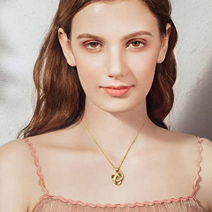 Love Knot Necklace, Sterling Silver Diamond Accent Love Knot Pendant Necklace, Forever Love Knot Infinity Necklace for Women - color: Gold