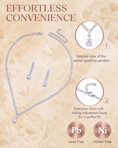STONEFANS Gold/Silver Jewelry Sets for Women - Dainty Silver Rhinestone Necklace Earring Set Crystal Wedding Jewelry Sets for Brides Prom Accessories Bridesmaid Gifts - color: Silver