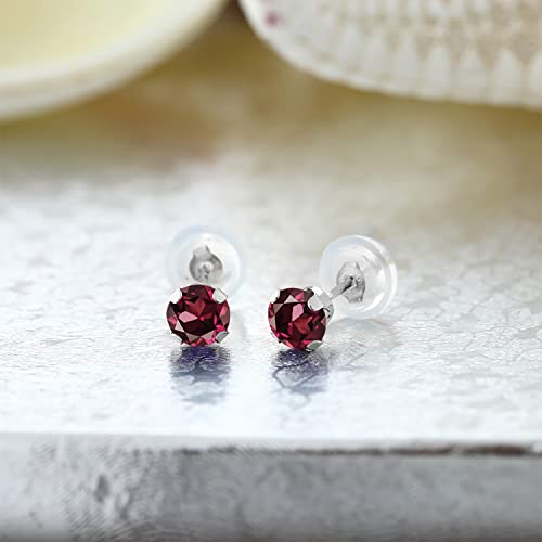 Gem Stone King 14K Gold Gemstone Birthstone Stud Earrings For Women Men | 4MM Round Cut | Solitaire Gold Studs with Secure Backs | Fine Jewelry for Her Him Mom Dad Wife - color: Rhodolite Garnet