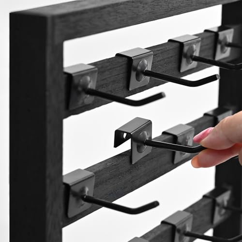 Ikee Design Wooden Jewelry Earring Display Rack, 20 Removable Metal Hooks | Wooden 5 Tiers Jewelry Display Rack with Hooks: Comes with 20 removable metal hooks for earrings, earring cards, bracelets. - color: 1) Black