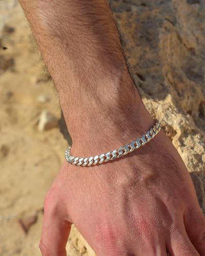 S925 Sterling Silver 6mm Cuban Link Chain Bracelets for Men,2.5mm Rope Chain Mens Bracelet Set for Men's&woman,Trendy hip-hop stacking Chain Gift Boyfriend/Girlfriend,Non Tarnish Hypoallergenic - style: Sterling Silver Cuban link