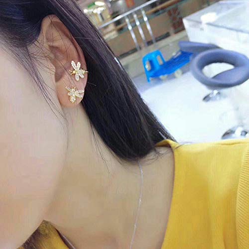 Cute Bee Ear Cuff Earrings 14K Gold Plated CZ Crystal Cartilage Wrap Non Piercing Clip Earring for Women Hypoallergenic