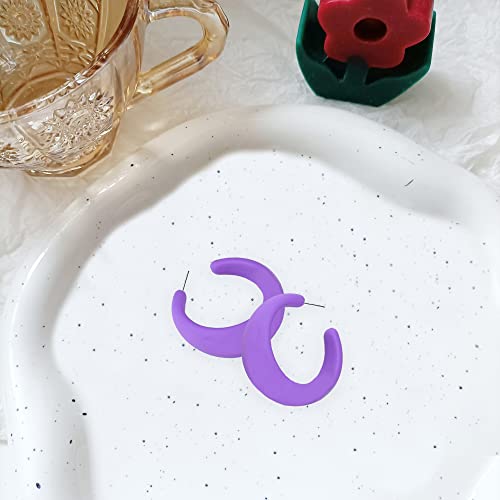 Acrylic Resin Earrings 70s 80s Colorful Hoop Earrings C Shape Trendy Chunky Cute Candy Earrings Jewelry for Women - color: Light Violet
