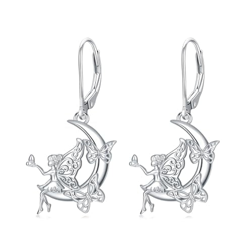 Fairy Gift Necklace/Earrings for Women 925 Sterling Silver Angel Elf Jewelry Gifts for Daughter - color: Earrings-C