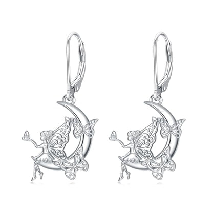 Fairy Gift Necklace/Earrings for Women 925 Sterling Silver Angel Elf Jewelry Gifts for Daughter - color: Earrings-C