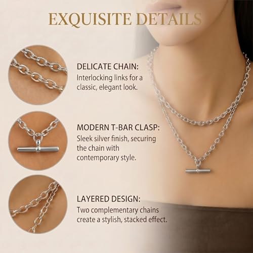 Layered Necklaces for Women Pearl Necklace Stack Gold T Bar Necklace Set Dainty Heart Pendant Jewelry Trendy 2026 Fashion Accessories Gifts - color: B4:2layered-silver