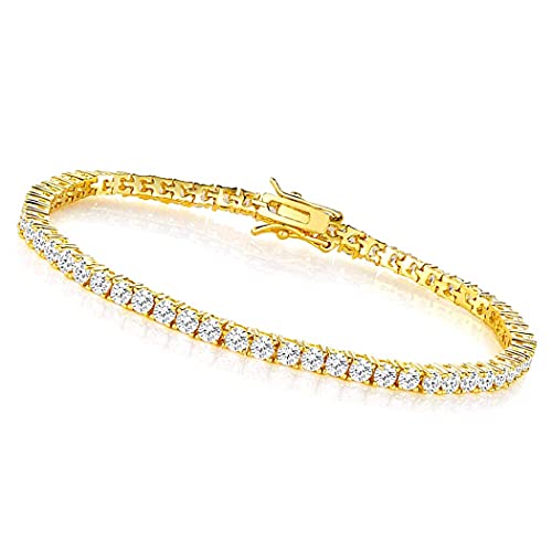 Tennis Bracelet for Women 3mm Cubic Zirconia 18K White Gold/Yellow Gold Plated - color: Gold, size: 3mm