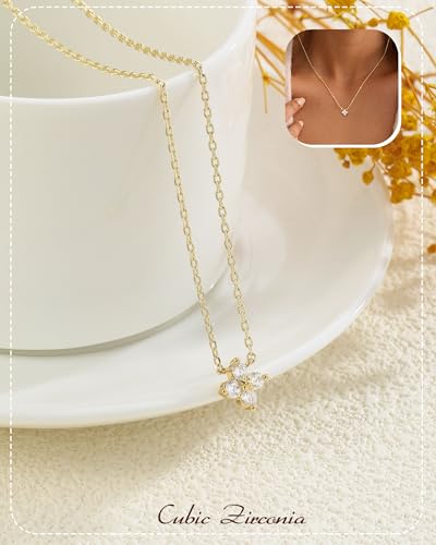 ZHESHY Birthstone Gold Necklaces for Women Dainty 14K Gold Plated Necklace | Simple Non Tarnish Diamond Cubic Zirconia Pendant Necklaces Women Gold Trendy Jewelry Bridesmaid Birthday Gifts - color: White April