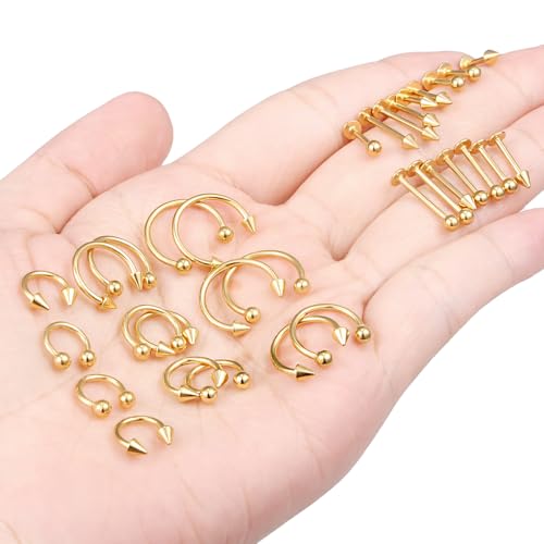 Lip Rings 32PCS Labret Jewelry Monroe Lip Barbell Ring Snake Bite Piercing Jewelry 16G Helix Earring Daith Tragus Cartilage Studs Surgical Steel Piercing Jewelry for Women Men - color: 32pcs,16 gauge,goldtone