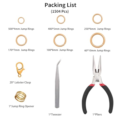 EuTengHao 1504Pcs Open Jump Ring and Lobster Clasps Kit Jewelry Making Repair Kit with Jewelry Pliers Tweezers (KC Gold) - color: KC Gold