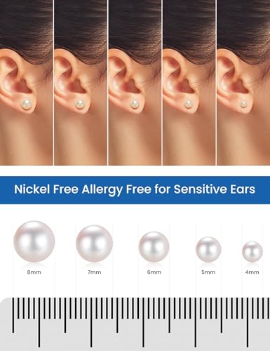 5 Pairs Pearl Earrings for Women Hypoallergenic Ball Studs Earrings Set Women 316L Surgical Steel Silver Pearl Earrings Birthday Valentines Day Gifts - color: A002-Gold