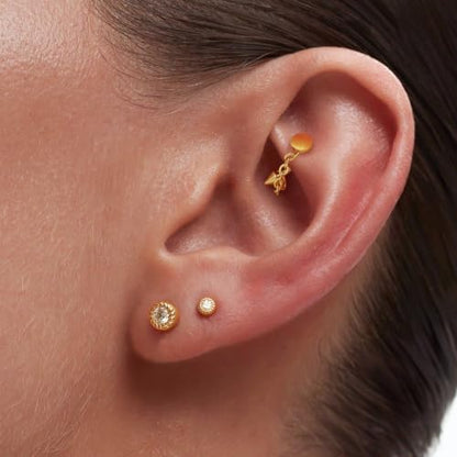3 Pcs 316L Stainless Steel 16G Tragus Helix Rook Piercing Jewelry with Chain, Cartilage Earrings for Women, Belly Button Ring Vertical Labret Lip Piercing Jewelry - color: Gold, size: Disc