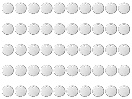 Shapenty Small Round Stainless Steel Flat Blank Stamping Tag Pendants Mini Discs for Bracelet Earring Necklace Chain Charms Jewelry Making Specialized Number Alphabet Stamping, 50PCS - color: Silver, size: 10MM