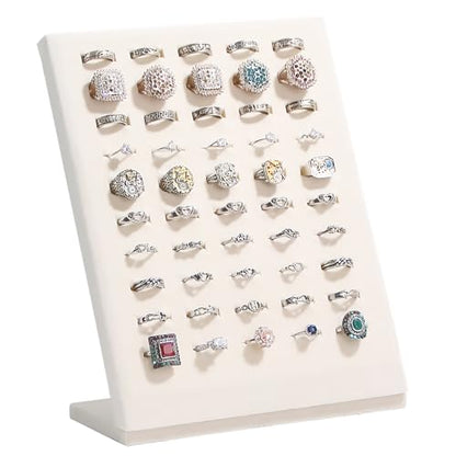 Ring Display Stand, Velvet Ring Holder, 50 Slots Rings Organizer Jewelry Display Tray, L-Shaped Jewelry Organizer Stand for Rings Earrings Selling (1, Beige) - color: Beige