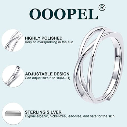 OOOPEL Sterling Silver Adjustable Ring S925 Silver Rings for Women Cubic Zirconia Twist Love Knot Dainty Ring Silver Minimalist Open Finger Rings Silver Thumb Sterling Silver Ring - color: three line ring