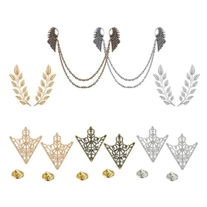 WCRAZYE Retro Hollow Pattern and Angle Triangle Collar Pins for Men Women Fashion Simple Gold Silver Palace Brooch Clip Pin Brooches Buckle Shirt Collar Decoration Parts - style: 7 Pcs Leaf Triangle Chain Pins