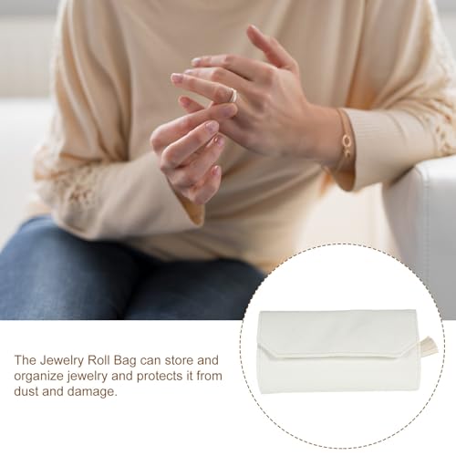 Travel Jewelry Organizer Roll up Bag Foldable Jewelry Storage Case with Easy Storage in White Leather for Travel