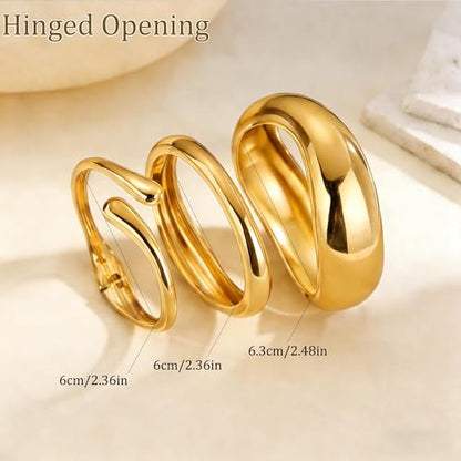 Chunky Gold Bangle Bracelets for Women, 14k Gold Plated Trendy Stackable Bangles Set, Dainty Cuff Bracelet Stack Jewelry for Gifts - color: Gold#B