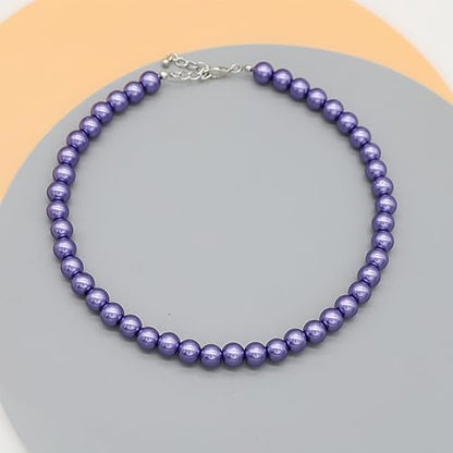 AAA+ Simulated Pearl Strand Necklace Colorful 10mm Pearls Choker Necklaces for Women 1920s Long Costume Jewelry Gift - color: Purple