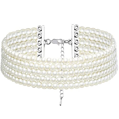 BABEYOND Round Imitation Pearl Choker Necklace Multi Strands Choker 20s Flapper Necklace Accessories for Gatsby Themed Party - style: 5-layer