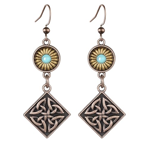Boho Turquoise Dangle Earrings For Women Trendy,Western Blue Gemstone Drop Earings,Vintage Gothic Ethnic Statement Beach Vacation Long Birthstone Earrings with Leaf Teardrop Turquoise Crystal Tassels,Fashion Jewelry Birthday Gift. - style: A9 Geometric Br