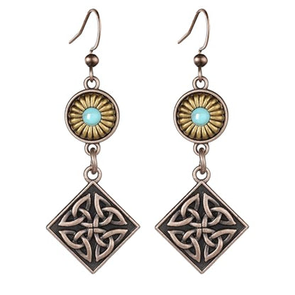 Boho Turquoise Dangle Earrings For Women Trendy,Western Blue Gemstone Drop Earings,Vintage Gothic Ethnic Statement Beach Vacation Long Birthstone Earrings with Leaf Teardrop Turquoise Crystal Tassels,Fashion Jewelry Birthday Gift. - style: A9 Geometric Br